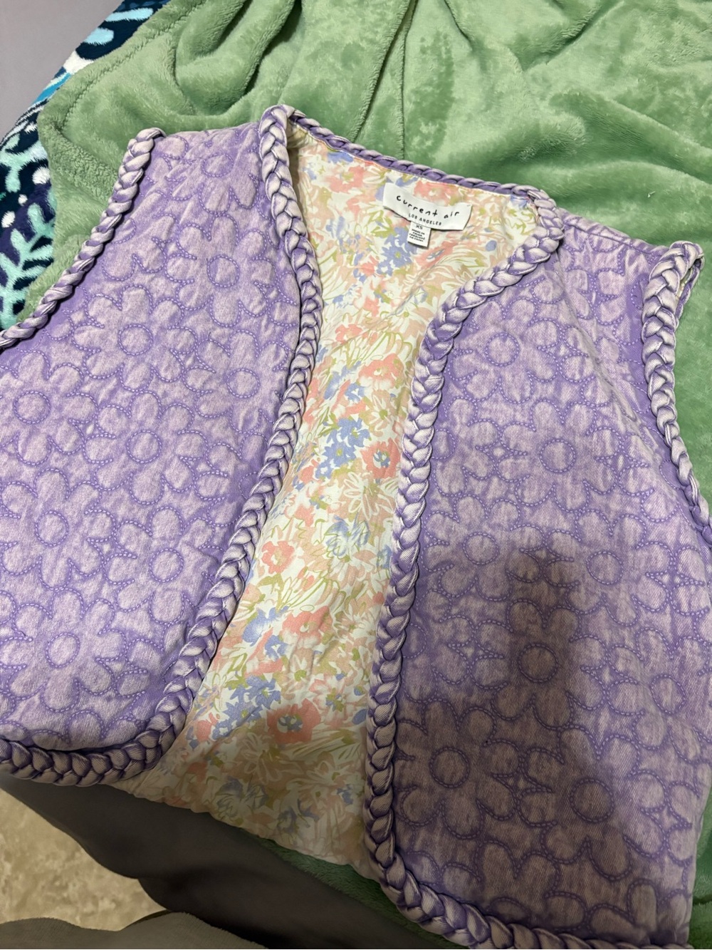 Current Air Lavender Braided-Trim Floral-Lined Vest